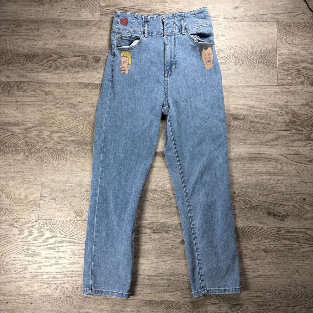 YMI Dream Jeans Womens 7 Light Wash High Rise Anklet‎ Stretch Hand Painted